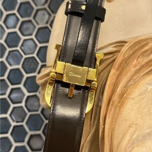 Cartier Paris Men’s  Gold Tone Buckle, Reversible Black/ Brown Belt Size 35 - 40